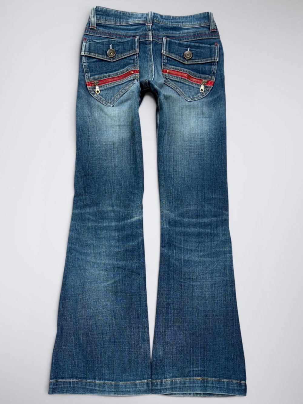 VTG BCBG Mid Rise Flare Jeans | Red Zipper Contrast Stitching